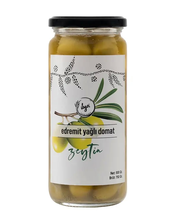 Salamura%20Edilmiş%20Edremit%20Yağlı%20Domat%20Yeşil%20Zeytin%20500%20Gr