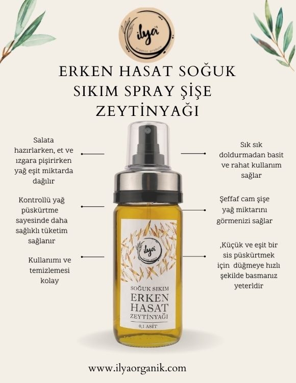 İlya%20Organik%20Zeytinyağı%20Soğuk%20Sıkım%20Erken%20Hasat%200,1%20Asit%20200%20Ml%20Özel%20Üretim%20Çok%20Amaçlı Sprey Şişe