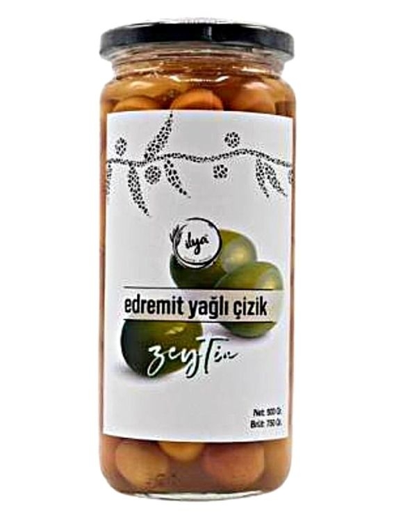 Salamura%20Edilmiş%20Edremit%20Yağlı%20Çizik%20Yeşil%20Zeytin%20500%20Gr